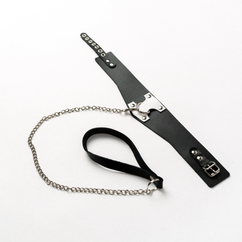 Ошейник + поводок "Crazy Handmade" черно-белый, кожа 